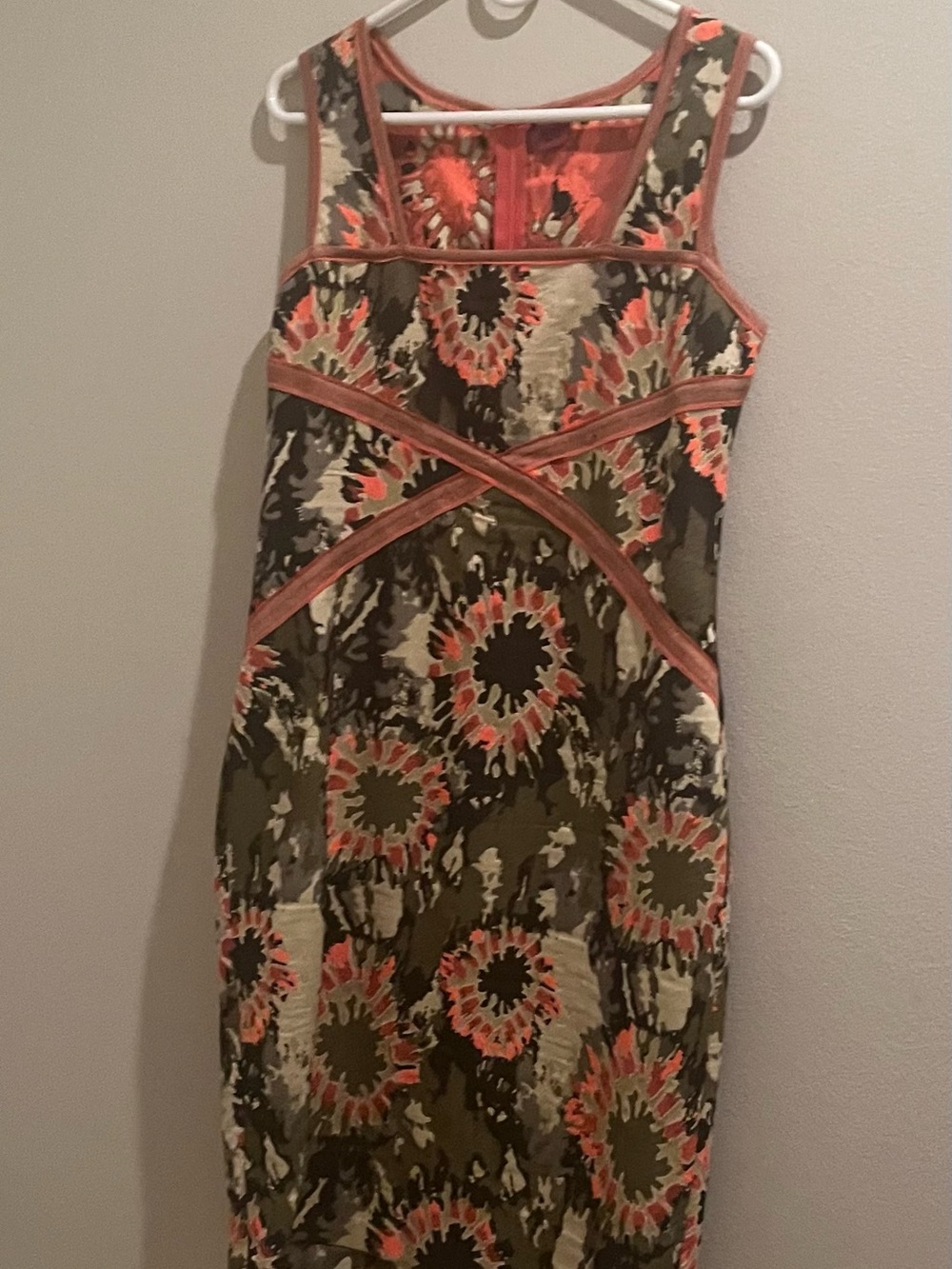 Save The Queen Olive & Coral Patterned Midi Dress